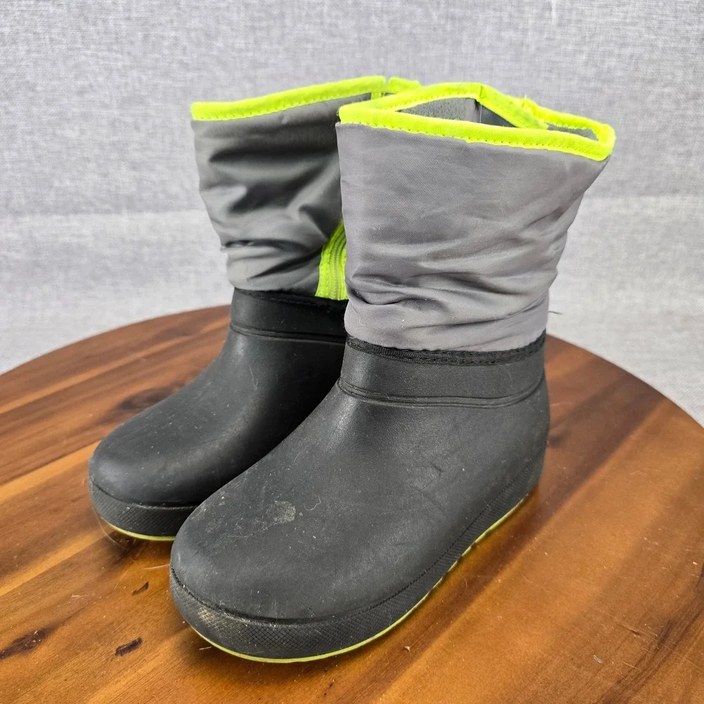 Wonder Nation Kids Black Gray Neon Yellow Winter Snow Boots Size 1 Zipper